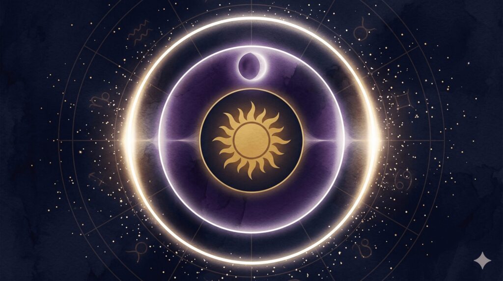 太陽星座を中心に月星座とアセンダントの役割を3層で示した概念図