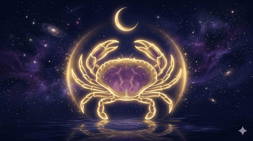 月の光に照らされた蟹のシルエットと、硬い甲羅の外側と柔らかい内側を表現した対比イラスト