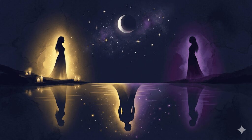 獅子座と水瓶座の恋愛における引力と距離感を表現した幻想的なイラスト
