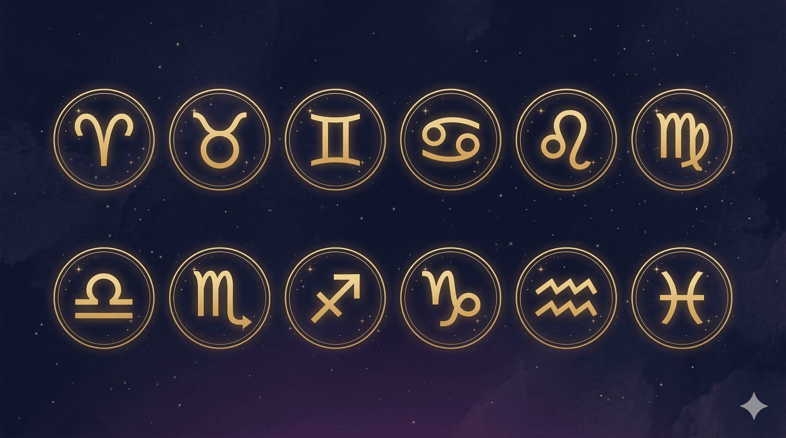 12星座のシンボルが深紺の背景に2列で整列した星座選択ナビゲーション用イラスト