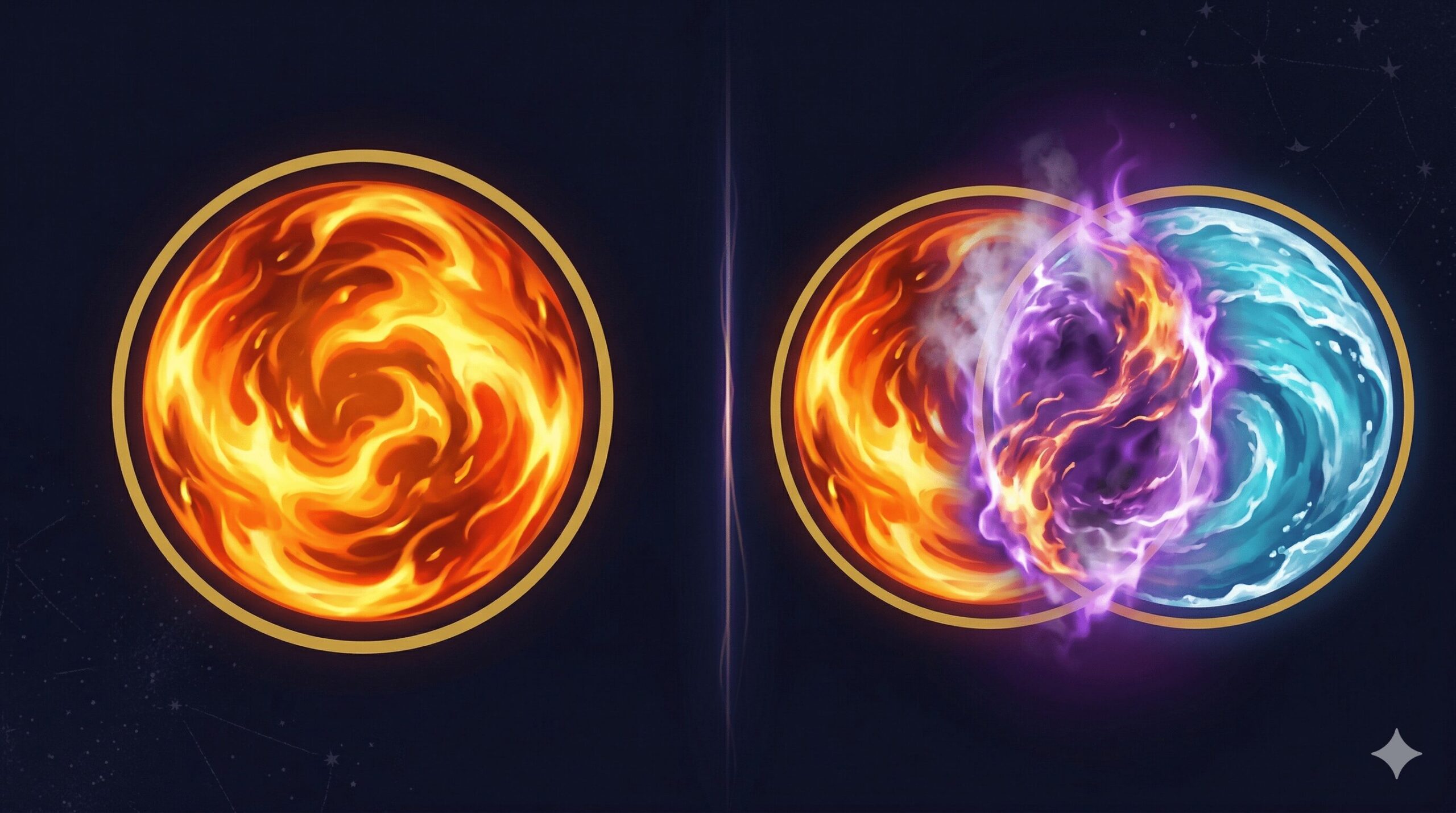 単体の元素シンボルと2つの元素が交わるシンボルを対比したイラスト