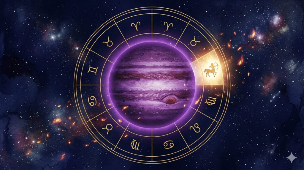 射手座の守護星・木星と火のエレメントを表すホロスコープの概念イラスト