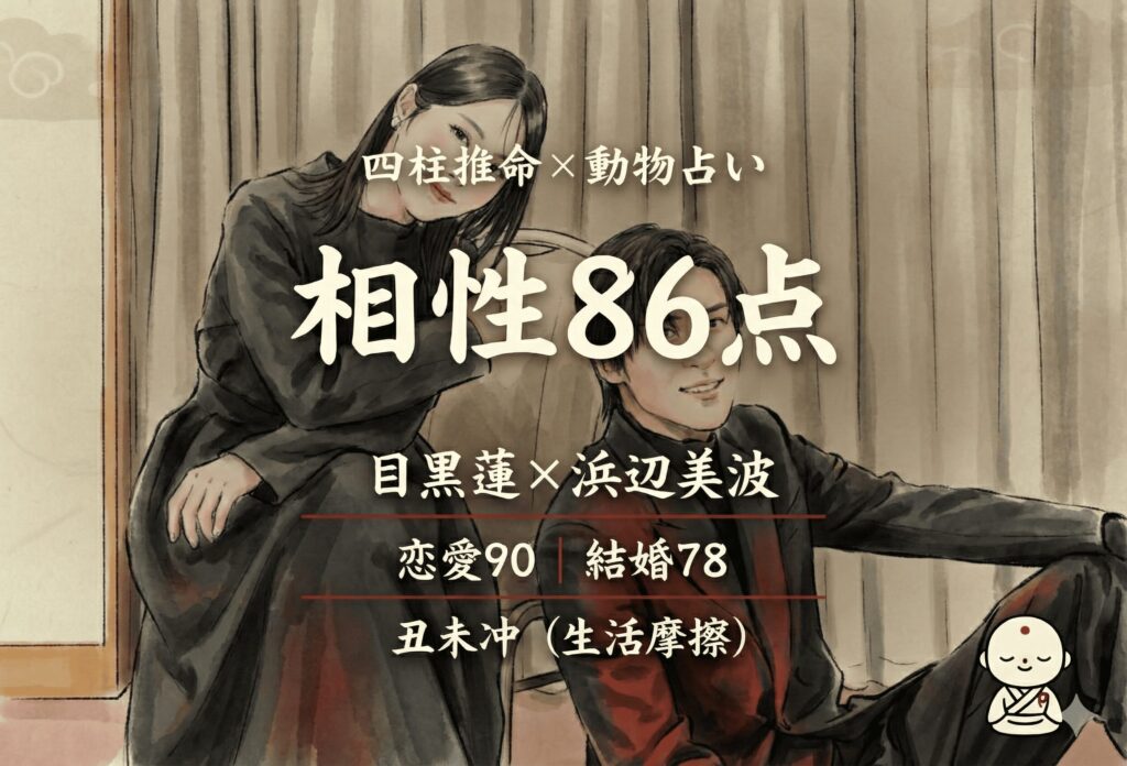 目黒蓮 浜辺美波 相性86点 四柱推命 動物占い