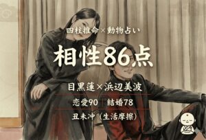 目黒蓮 浜辺美波 相性86点 四柱推命 動物占い