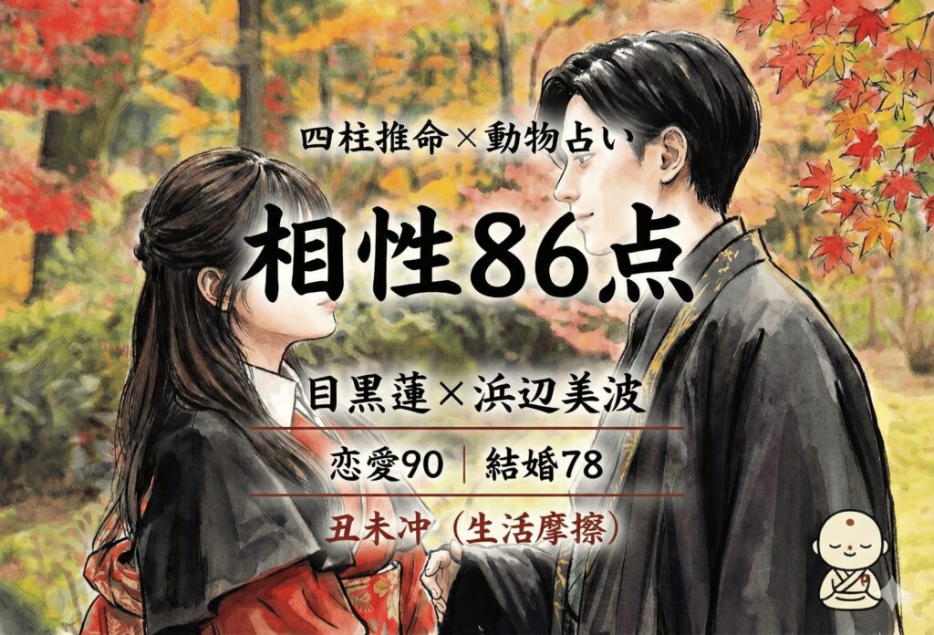 永瀬廉×吉川愛『鬼の花嫁』共演の相性84点を四柱推命×動物占いでまとめたアイキャッチ