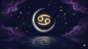 深紺の夜空に金色の蟹座シンボルと月のモチーフが静かに輝く2026年運勢イメージ