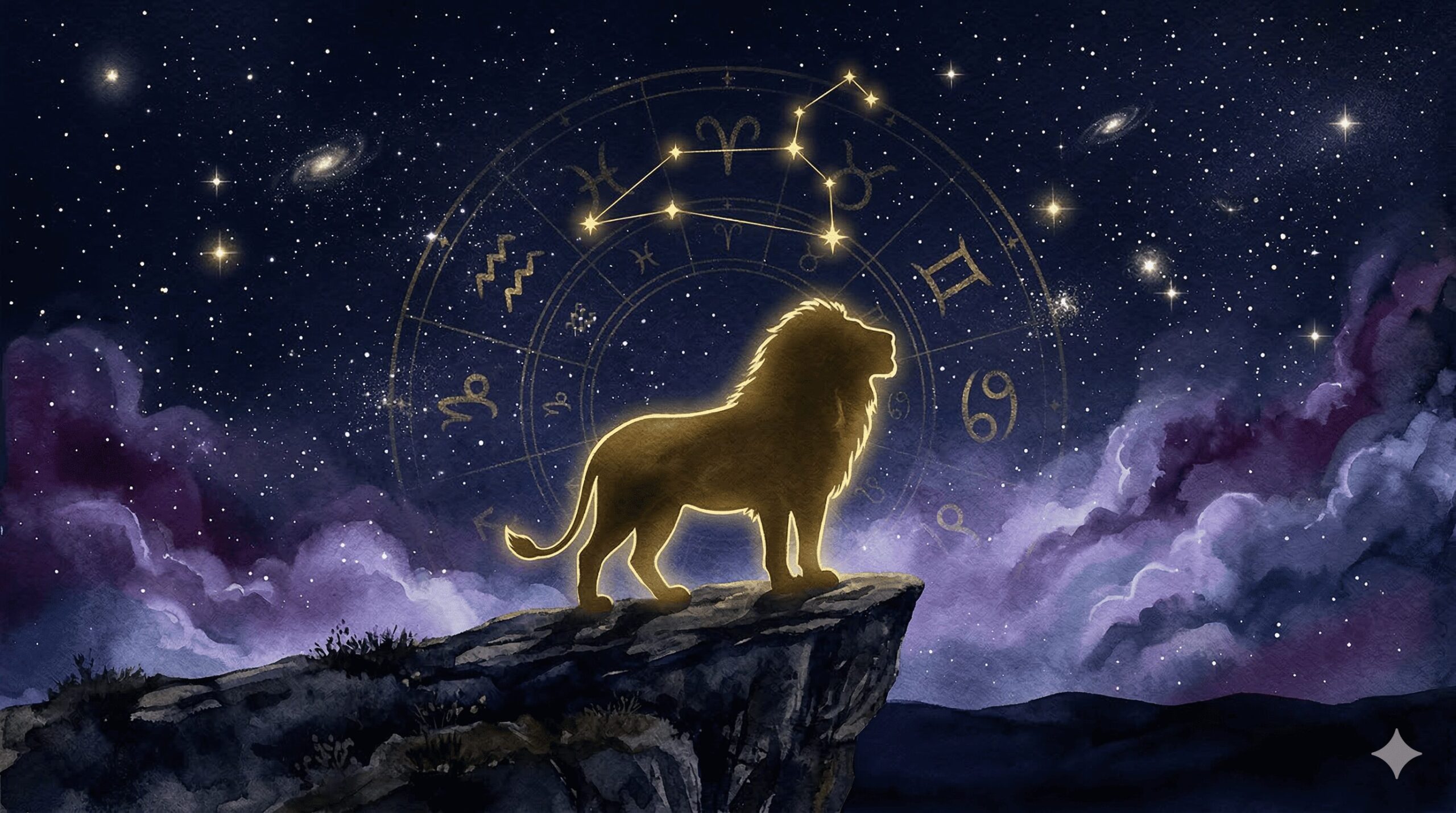 金色のライオンのシルエットと星空をモチーフにした獅子座の解説記事アイキャッチ画像