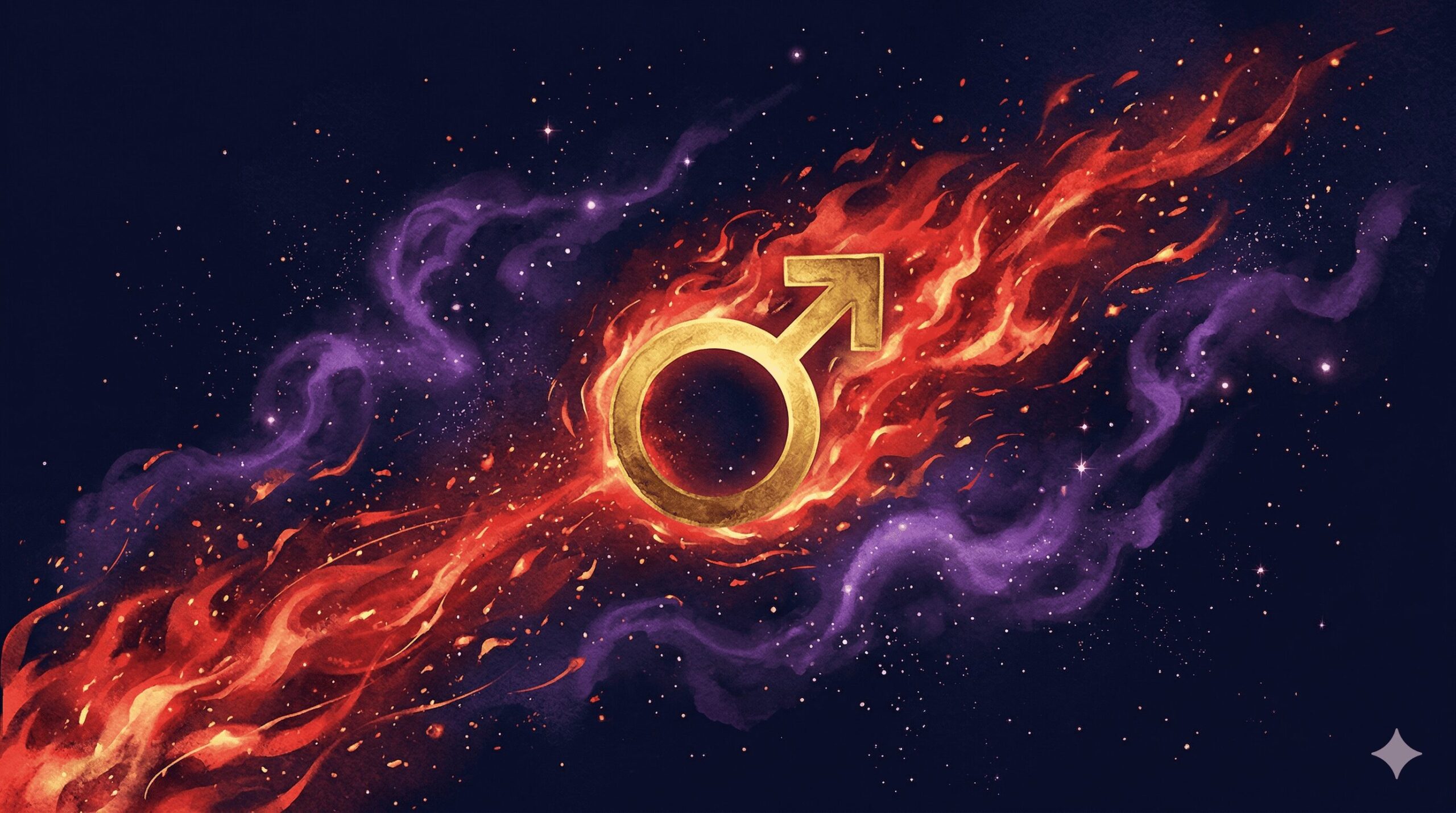 火星星座の行動エネルギーを象徴する神秘的なイラスト