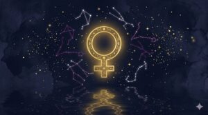 金星と星座のシンボルが描かれた神秘的なイラスト