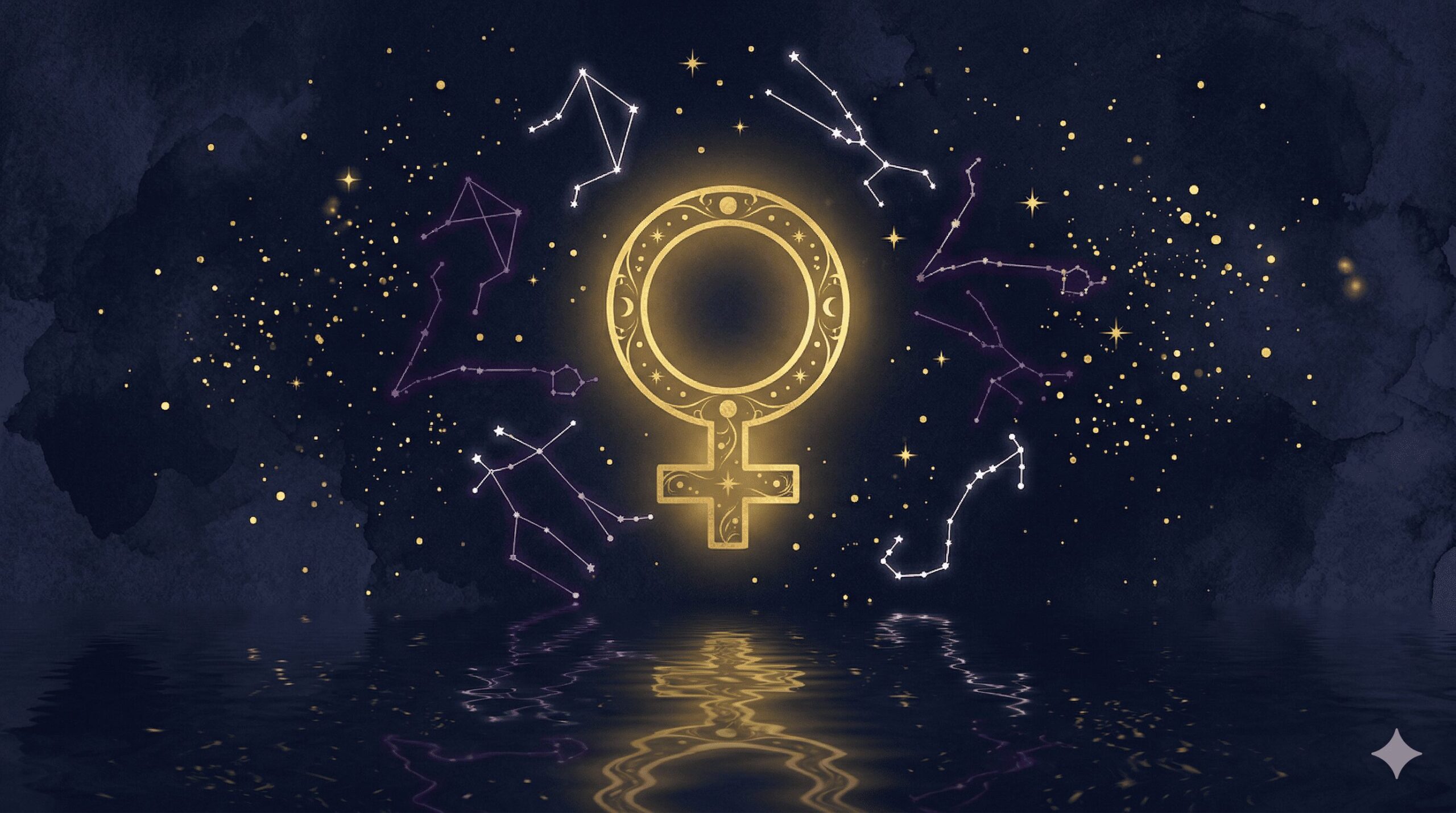 金星と星座のシンボルが描かれた神秘的なイラスト