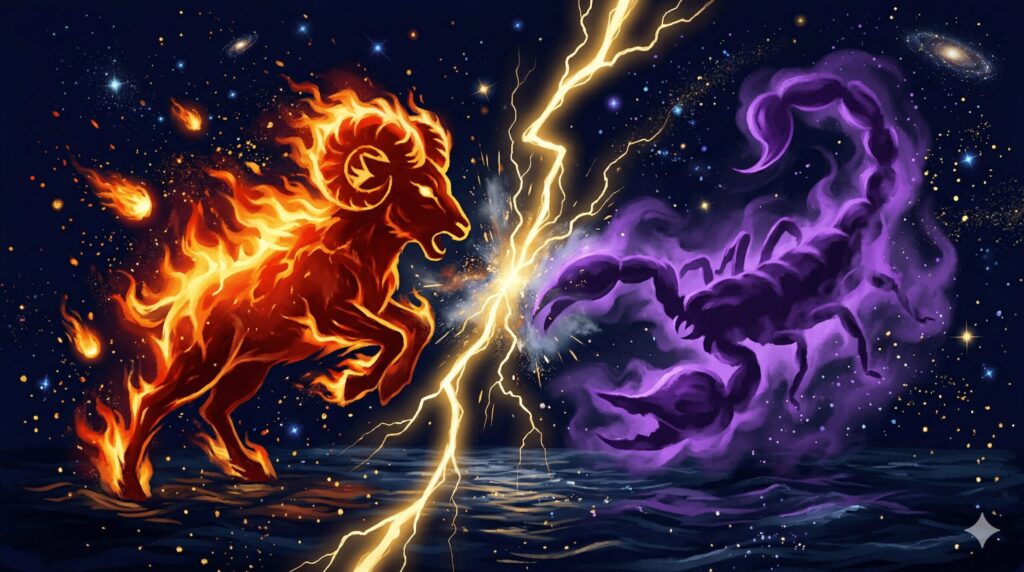 三崎優太（牡羊座・炎）とてんちむ（蠍座・水）の相性を表す炎と水が衝突
