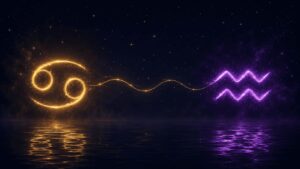 蟹座と水瓶座の相性を象徴する月と天王星のシルエットイラスト
